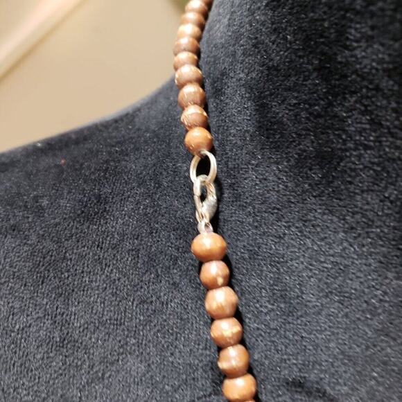 Womens Fashion Brown Wood Tibetan Agate Bead Pendant Necklace with Lobster Clasp - Picture 6 of 6